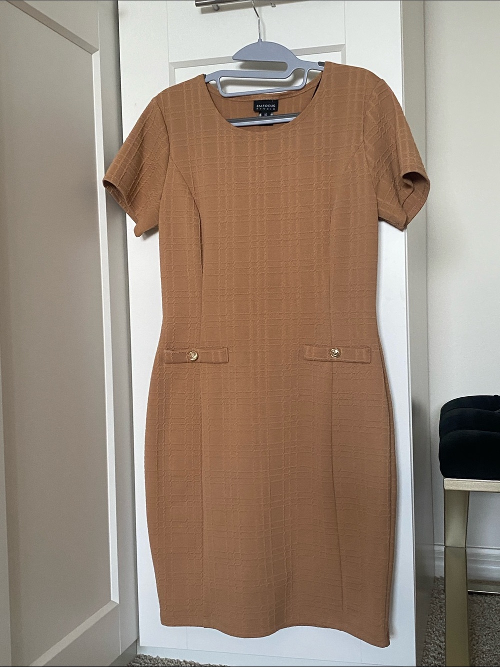 Enfocus Studio Camel/Tan Short Sleeve Shift Dress